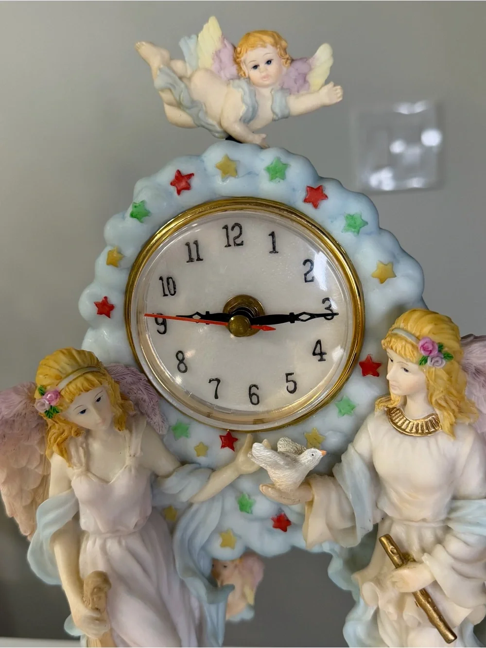 Vintage Angelic Ceramic like Mantel Clock - Pastel Multi-Color